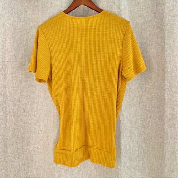 Mustard faux wrap waffle blouse with buttons - Picture 5 of 9